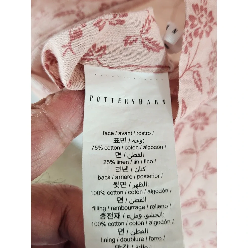 Pottery‎ Barn Euro And Standard Shams Beige Pink Floral Quilted Cotton Linen